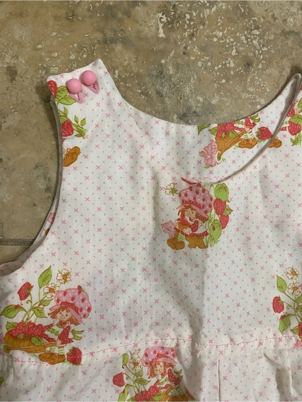 Vintage Retro 80s Strawberry Shortcake 12mo  Pink Pin Dot Sunsuit Romper Rare